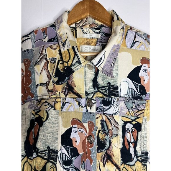 CJ Banks Women's Abstract Art Print Picasso Jacket Top Size X 14W - Picture 2 of 8